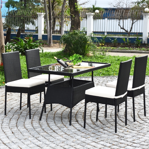 Ensemble patio de 10PCS pièces en rotin avec table à chaises rembourrées et dessus en verre de Costway pour le jardin
