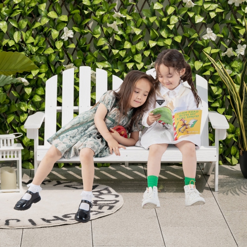 Costway 2 Person Adirondack Chair Kid Solid Wood Loveseat Backrest Arm Rest Patio