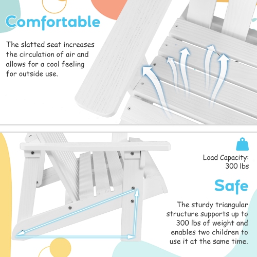 Costway 2 Person Adirondack Chair Kid Solid Wood Loveseat Backrest Arm Rest Patio