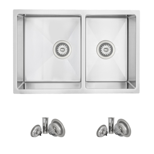 OPEN BOX A - Undermount 28" Stainless Steel Double-Bowl Reversible 60/40 Kitchen Sink with Strainers, S-403