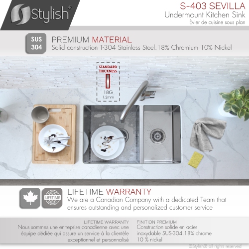 OPEN BOX A - Undermount 28" Stainless Steel Double-Bowl Reversible 60/40 Kitchen Sink with Strainers, S-403