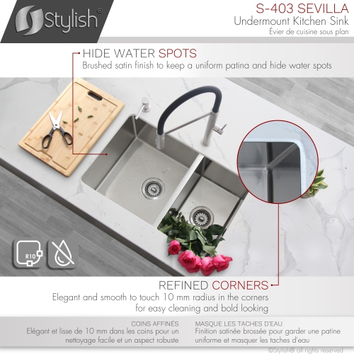 OPEN BOX A - Undermount 28" Stainless Steel Double-Bowl Reversible 60/40 Kitchen Sink with Strainers, S-403