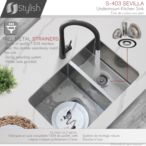 OPEN BOX A - Undermount 28" Stainless Steel Double-Bowl Reversible 60/40 Kitchen Sink with Strainers, S-403