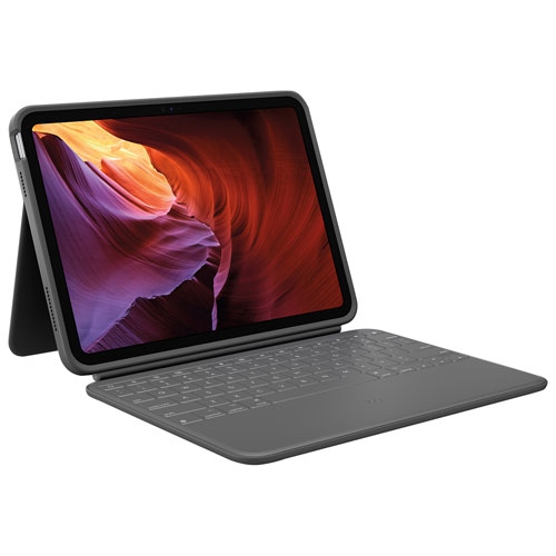 Image 1 de 1.. Boîte ouverte - Étui-clavier folio robuste de Logitech pour iPad - Gris Oxford