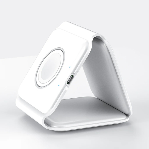 MotionGrey Magnetic Wireless Charge Pad Station - White, 3 in 1 Wireless Foldable Charger for iPhone, AirPods, Apple Watch, Phone