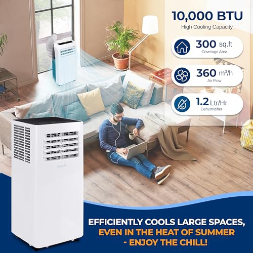 Compact Freestanding Portable Air Conditioner - 10,000 BTU Indoor Free Standing AC Unit w/ Dehumidifier & Fan Modes For Home, Office, School &