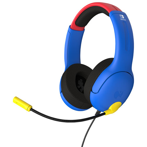 Ensemble avec casque d'écoute avec fil Super Mario Airlite et manette avec fil Rematch pour Switch - Bleu/Rouge
