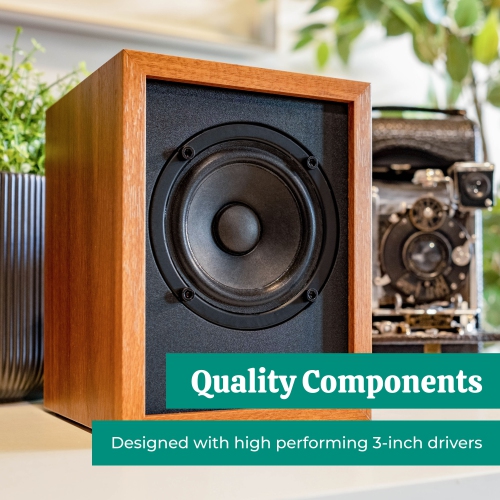 Electrohome Huntley Powered Bookshelf Speakers with Built-in Amplifier, 3" Drivers, Bluetooth 5, RCA/Aux