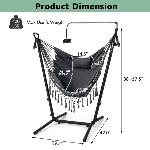Gymax Hammock Chair with Stand Phone Holder Adjustable Swing Indoor & Outdoor Use