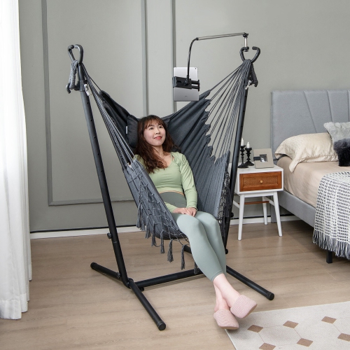 Gymax Hammock Chair with Stand Phone Holder Adjustable Swing Indoor & Outdoor Use