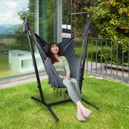 Gymax Hammock Chair with Stand Phone Holder Adjustable Swing Indoor & Outdoor Use