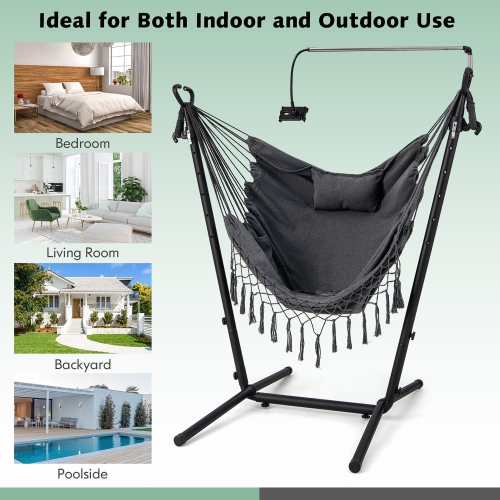 Gymax Hammock Chair with Stand Phone Holder Adjustable Swing Indoor & Outdoor Use