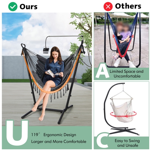 Gymax Hammock Chair with Stand Phone Holder Adjustable Swing Indoor & Outdoor Use