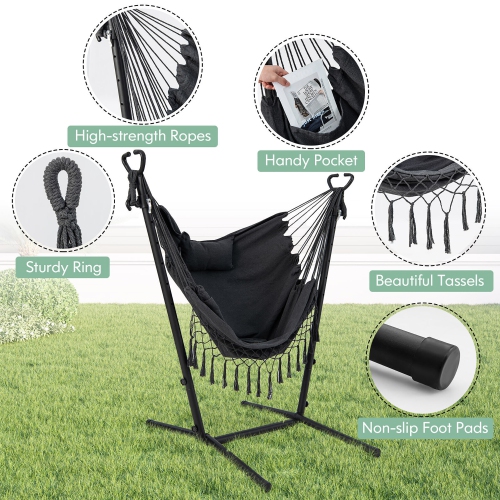 Gymax Hammock Chair with Stand Phone Holder Adjustable Swing Indoor & Outdoor Use