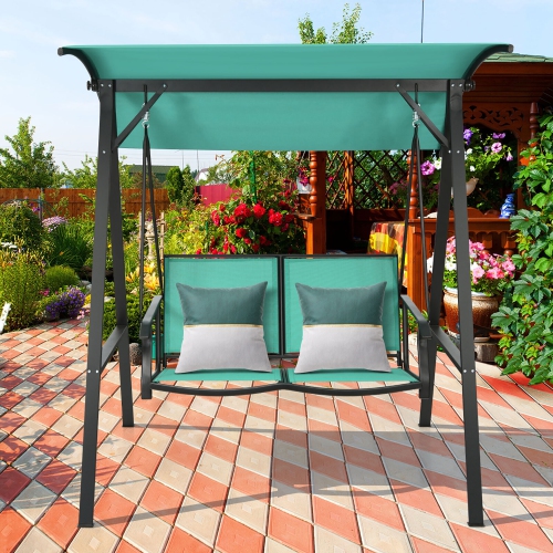 Gymax 2-Person OutdoorPatio Porch Swing Chair w/ Adjustable Canopy Turquoise