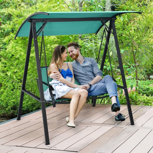Gymax 2-Person OutdoorPatio Porch Swing Chair w/ Adjustable Canopy Turquoise