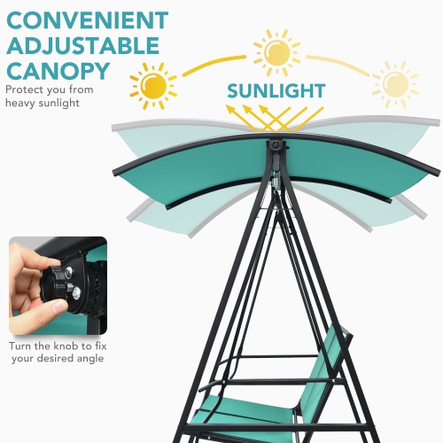 Gymax 2-Person OutdoorPatio Porch Swing Chair w/ Adjustable Canopy Turquoise