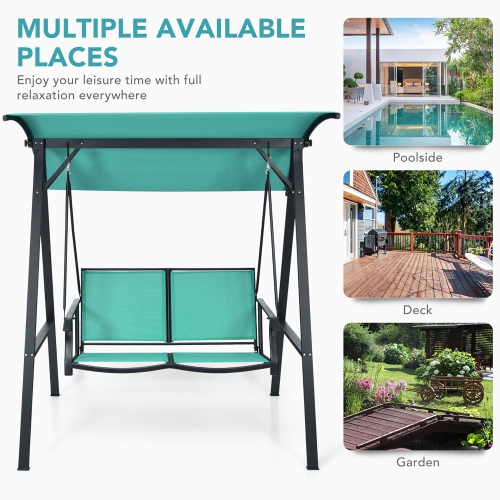 Gymax 2-Person OutdoorPatio Porch Swing Chair w/ Adjustable Canopy Turquoise