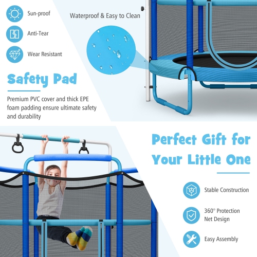 Gymax 5FT Kids 3-in-1 Game Seamless Trampoline W/ Enclosure Net Spring Pad In/ Outdoor