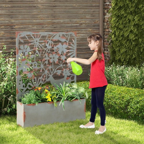 Gymax Set of 2 Decorative Raised Garden Bed Wall-mounted Metal Planter Box w/ Trellis