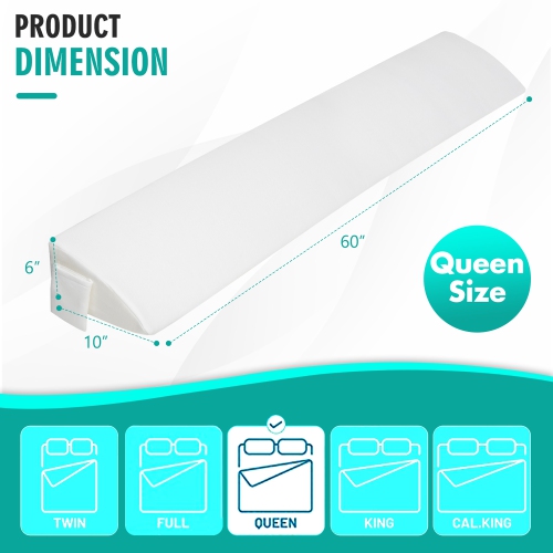 Gymax Queen Size Bed Wedge Pillow with Side Pocket Bed Gap Filler 60'' x 10'' x 6'' White
