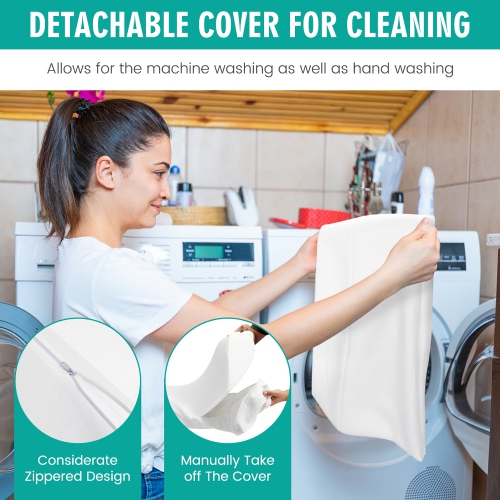 Gymax Queen Size Bed Wedge Pillow with Side Pocket Bed Gap Filler 60'' x 10'' x 6'' White