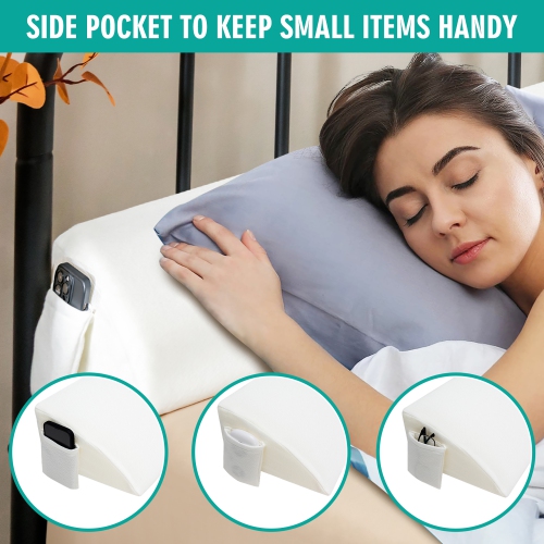Gymax Queen Size Bed Wedge Pillow with Side Pocket Bed Gap Filler 60'' x 10'' x 6'' White
