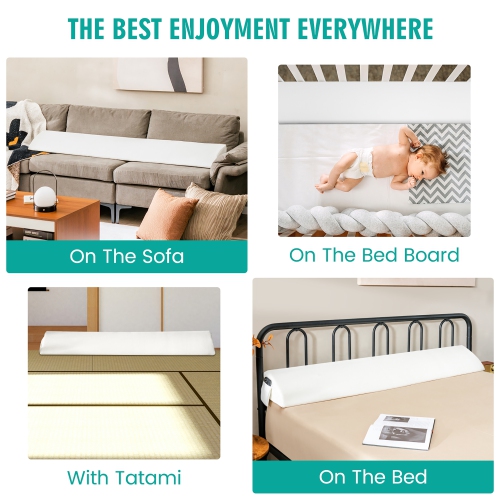 Gymax Queen Size Bed Wedge Pillow with Side Pocket Bed Gap Filler 60'' x 10'' x 6'' White