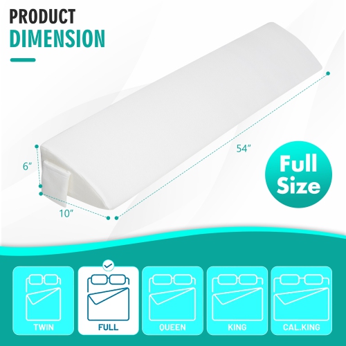 Gymax Full Size Bed Wedge Pillow with Side Pocket Bed Gap Filler 54'' x 10'' x 6'' White