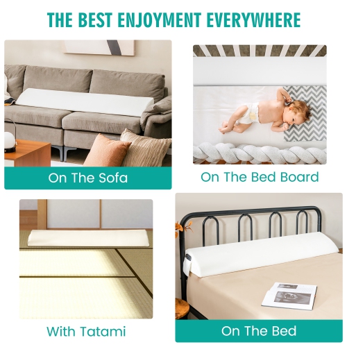 Gymax Full Size Bed Wedge Pillow with Side Pocket Bed Gap Filler 54'' x 10'' x 6'' White