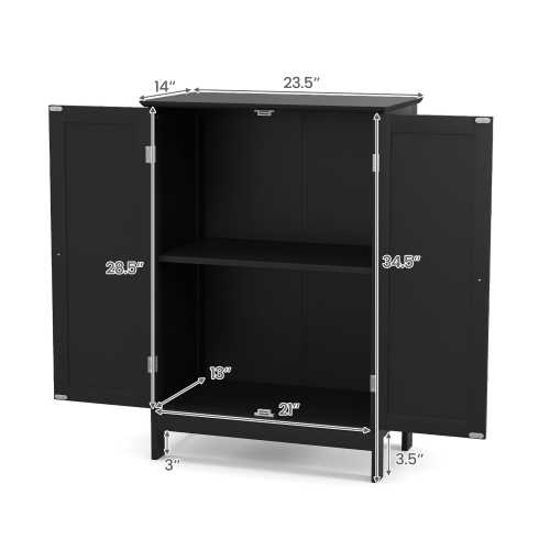 Gymax Bathroom Floor Storage Cabinet Double Door Kitchen Cupboard Shoe Cabinet Black