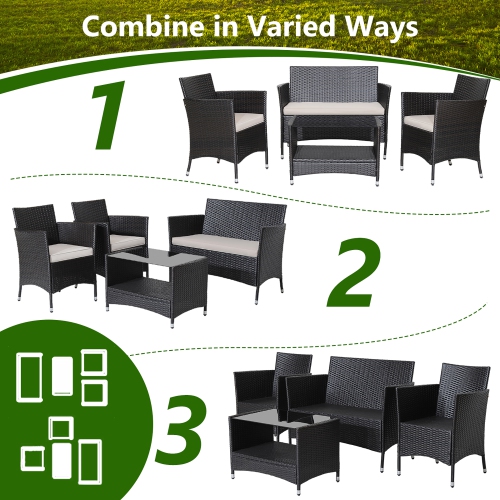 Gymax 4PCS Outdoor Sofa Set Patio Rattan Wicker Conversation Set w/ Coffee Table