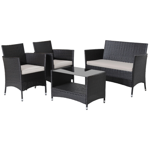 Gymax 4PCS Outdoor Sofa Set Patio Rattan Wicker Conversation Set w/ Coffee Table