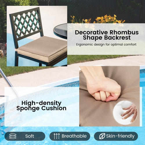 Gymax 3PCS Outdoor Chairs & Metal Bar Table Set Patio Dining Table Set w/ Cushion