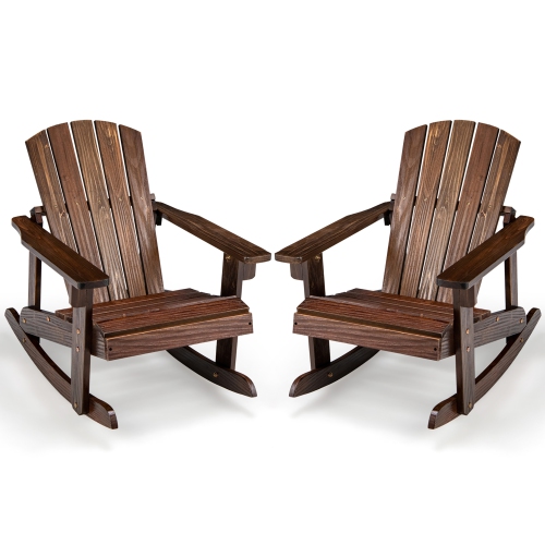 GYMAX  2PCs Kid Adirondack Rocking Chair Outdoor Solid Wood Slatted Seat Backrest