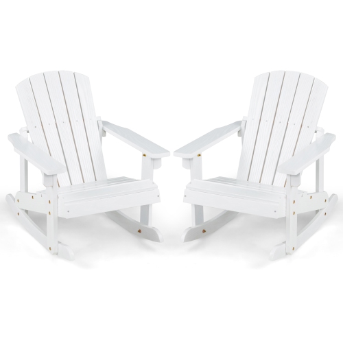 GYMAX  2PCs Kid Adirondack Rocking Chair Outdoor Solid Wood Slatted Seat Backrest