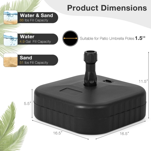 Gymax Patio Fillable Umbrella Base Stand Holder 1.5'' Water&Sand Filled Weighted Market