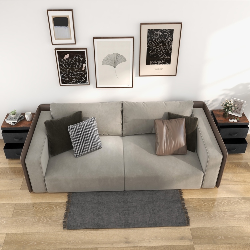 Gymax 2PCS Fabric Bedside Table 2 Drawers Nightstand Small Dresser Bedroom Living Room