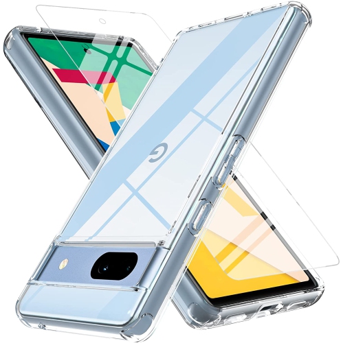 KEEGUARD  3 In 1 Clear Tpu Gel Silicone Slim Thin Case Tempered Glass Screen Protector Camera Lens Protector for Google Pixel 7A