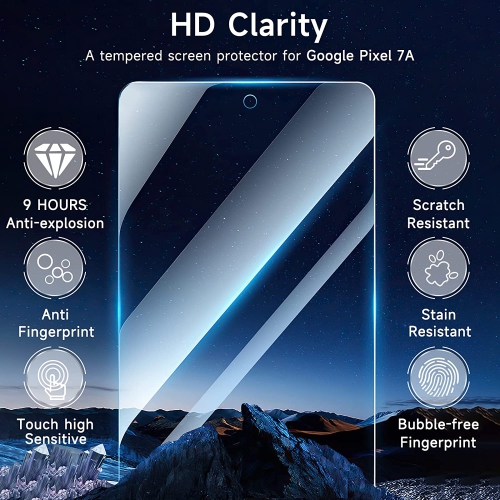 KEEGUARD 3 in 1 Clear TPU Gel Silicone Slim Thin Case Tempered Glass Screen Protector Camera Lens Protector for Google Pixel 7a