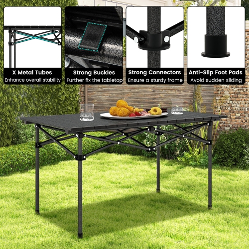 Gymax Aluminum Camping Table for 4-6 People Folding Picnic Table w/ Carry Bag