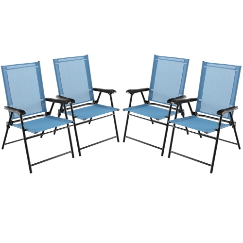Gymax Set of 4 Patio Folding Chairs Outdoor Portable Pack Lawn Chairs w/ Armrests