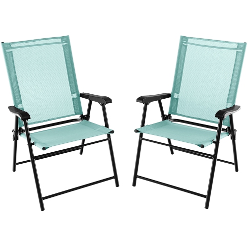 GYMAX  Set Of 2 Patio Folding Chairs Outdoor Portable Pack Lawn Chairs W/ Armrests