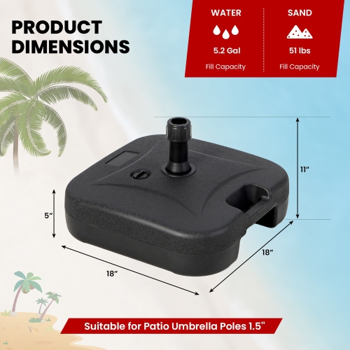 Gymax Patio Fillable Umbrella Base Stand Water & Sand Filled Weighted Market Pole 1.5''