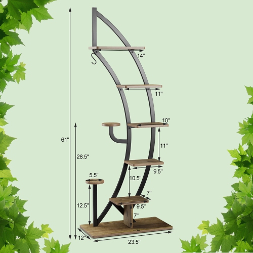 Gymax 2 PCS 6 Tier 9 Potted Metal Plant Stand Curved Stand Holder Display Shelf w/ Hook