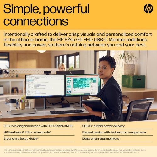 Open Box - HP E24u G5 24'' FHD IPS USB-C dock Monitor , 3 years Warranty