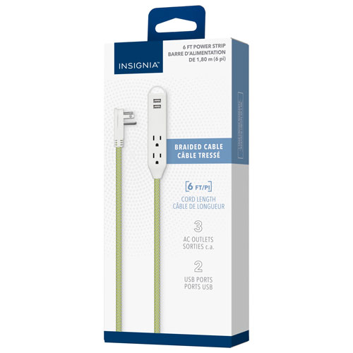 Insignia 6 ft. 3-Outlet 2-USB Power Strip - Green - Only at Best Buy