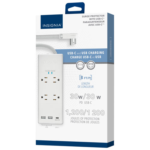 Insignia 4-Outlet 3-USB Surge Protector - Only at Best Buy