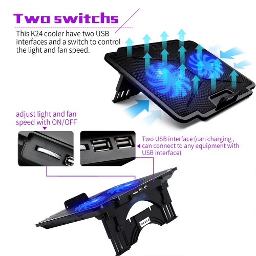 navor Laptop Cooling Pad with Quiet Fans for 10”-15.6” Laptop/Notebook, Cooling Mat Stable Stand, Adjustable Height, with USB Interface for Desk/Lap