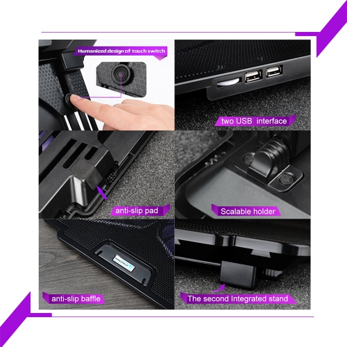 navor Laptop Cooling Pad with Quiet Fans for 10”-15.6” Laptop/Notebook, Cooling Mat Stable Stand, Adjustable Height, with USB Interface for Desk/Lap